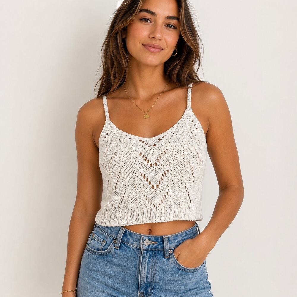 Women’s  ASOS Crochet Off White Knit Cropped Women's Tank Top